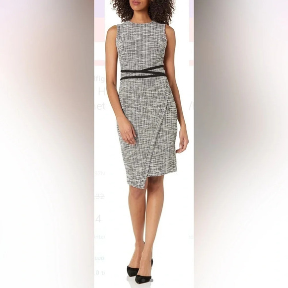 Tommy Hilfiger | Boucle Sleeveless Asymmetrical Dress Black/Ivory (6) - Picture 1 of 12